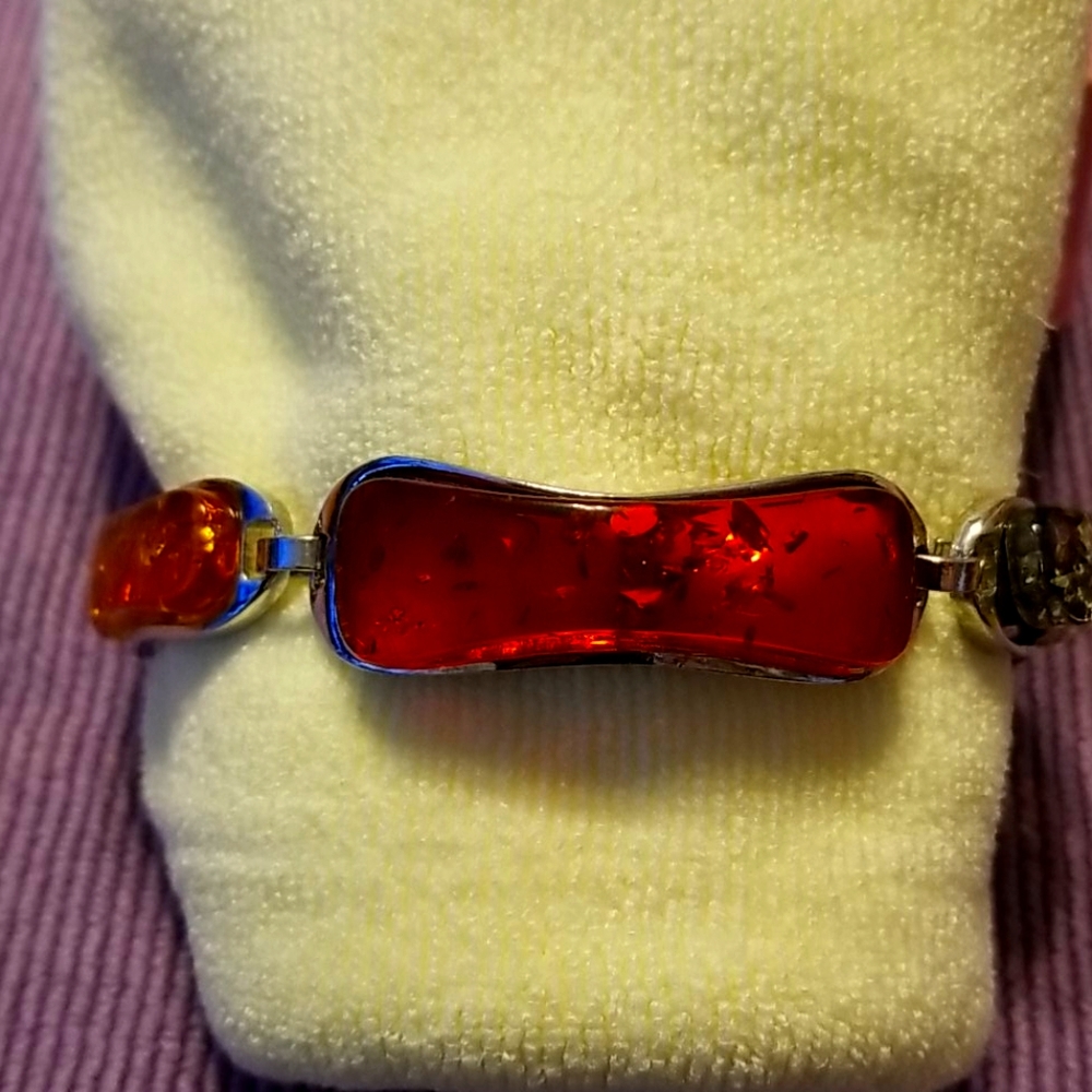 Beautiful Faux Amber 3 Stone Bracelet.